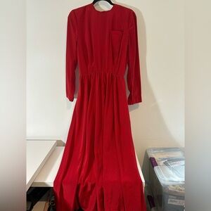 Liz Claiborne Size 8 Vintage 80’s Red Black Polkadot Long Sleeve Floor Dress